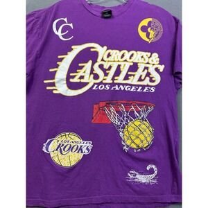 Crooks & Castles Los Angeles‎ Purple Basketball Graphic T-Shirt Men's Large L